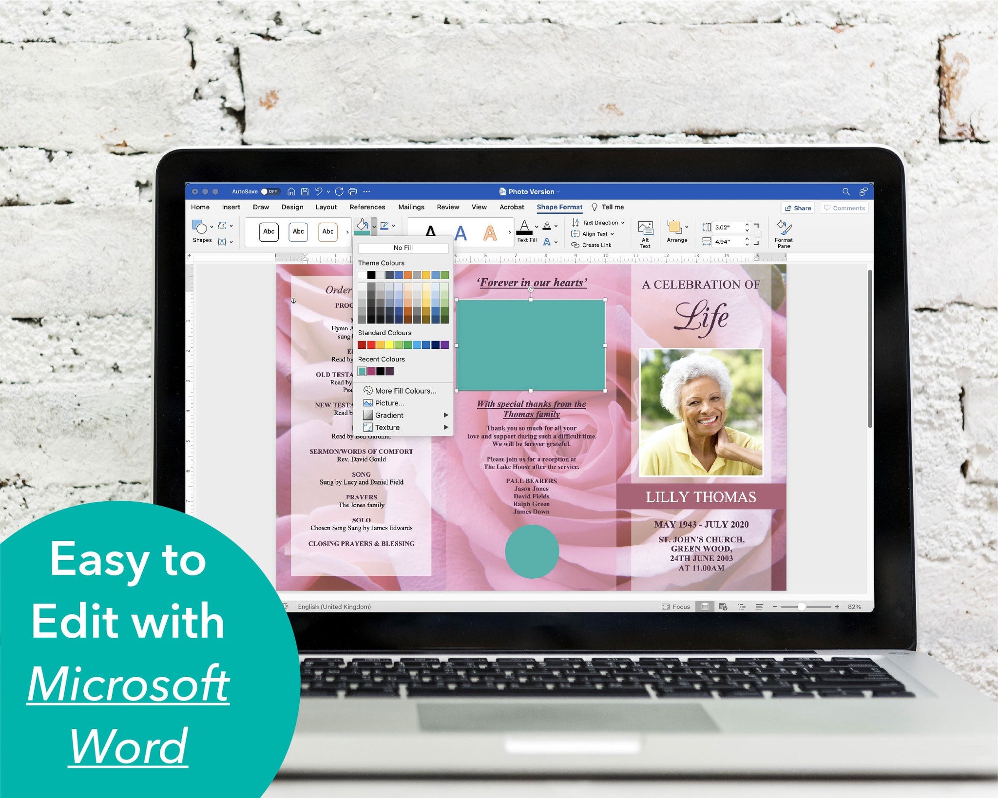 11x17 Trifold Funeral Program Template | Pink Rose – Funeral Templates