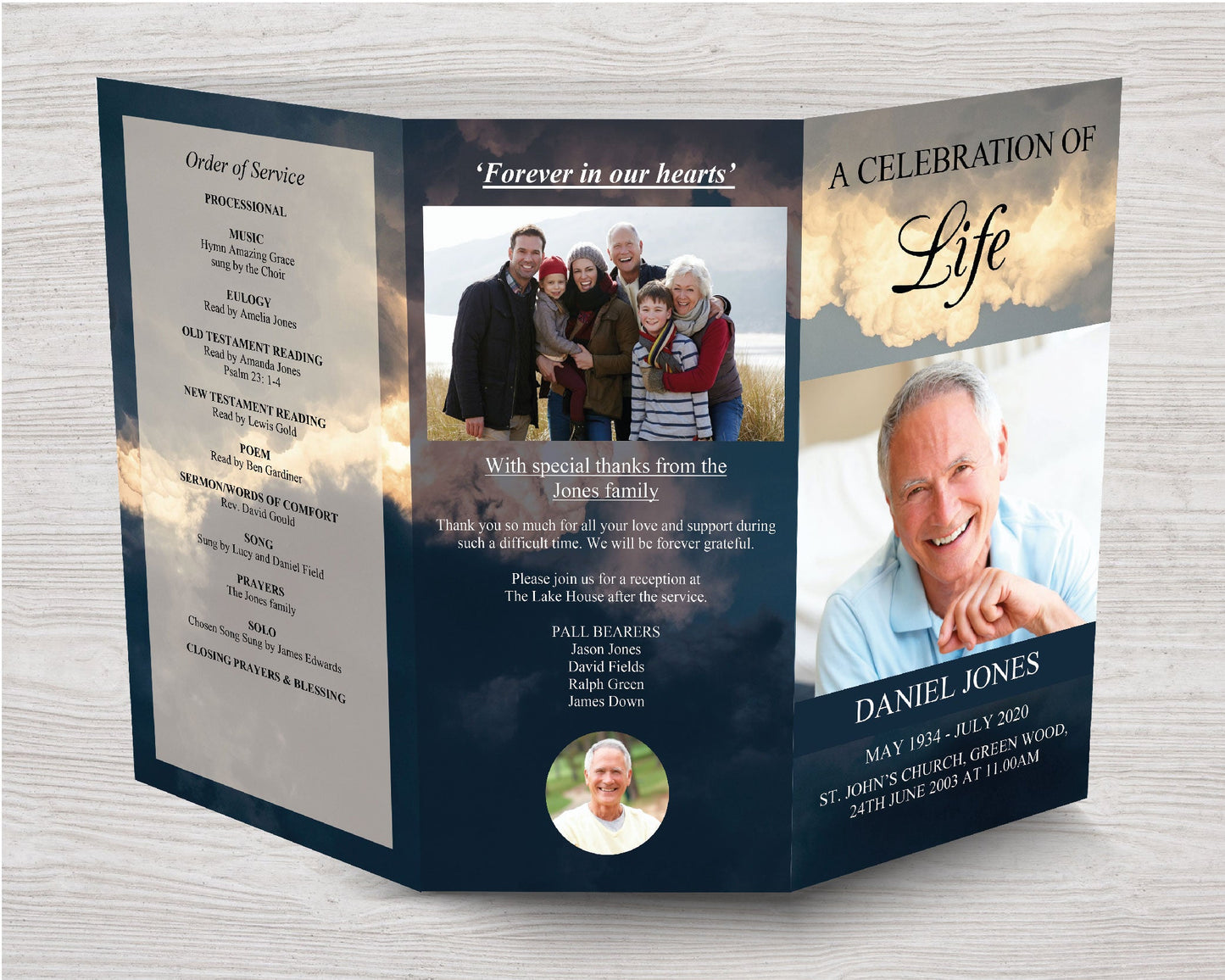 11x17 Trifold Sky Funeral Program Template