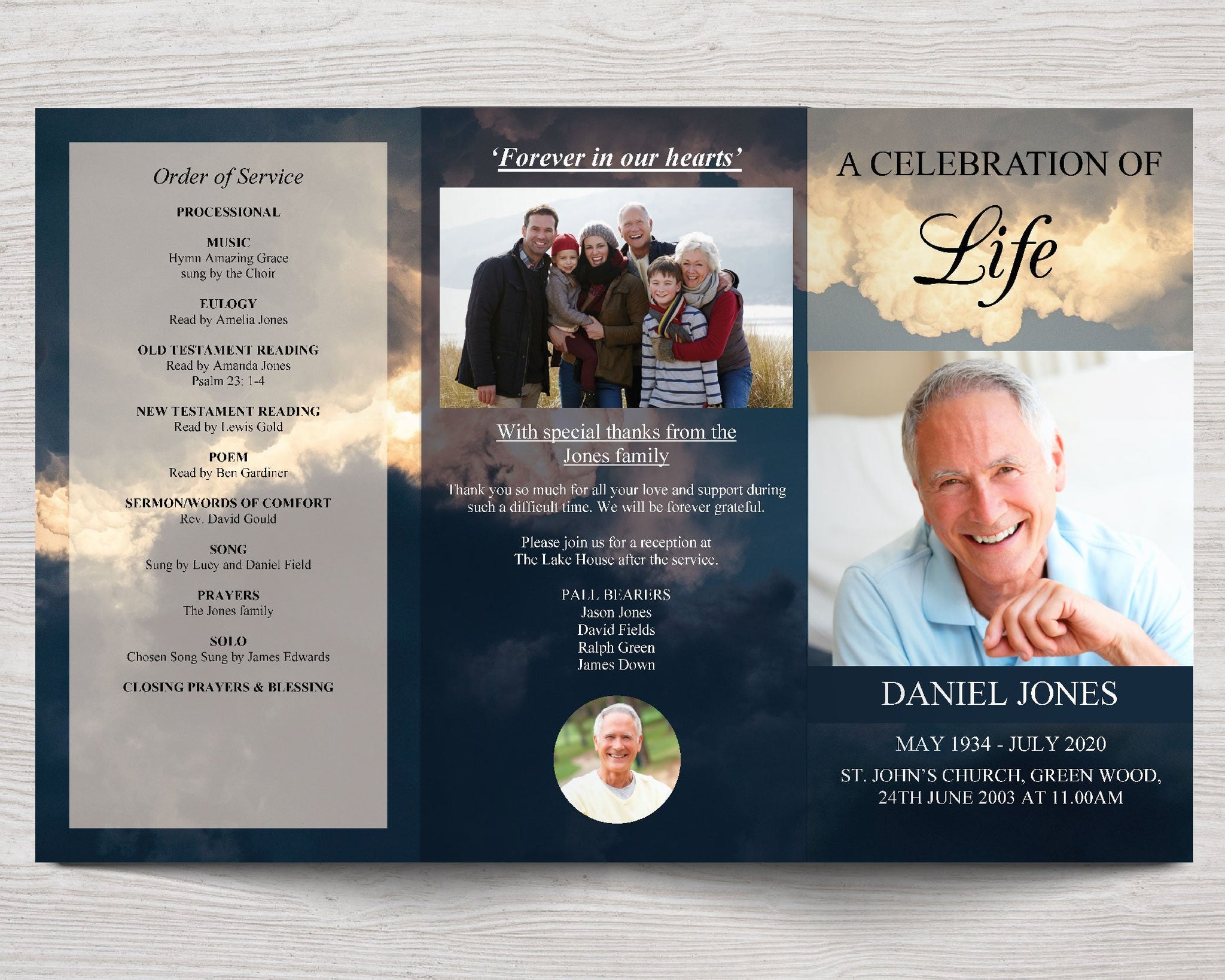 11x17 Trifold Sky Funeral Program Template – Funeral Templates