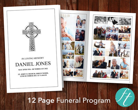 12 Page Catholic Cross Funeral Program Template