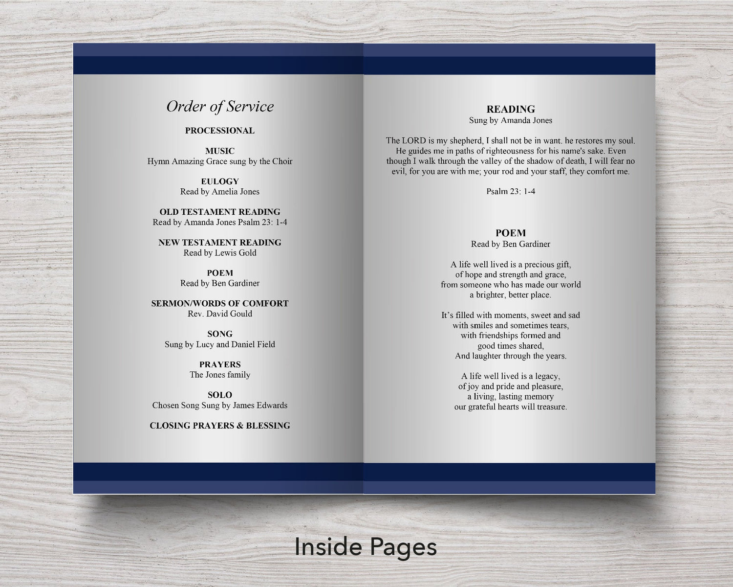 12 Page Classic Blue Funeral Program Template