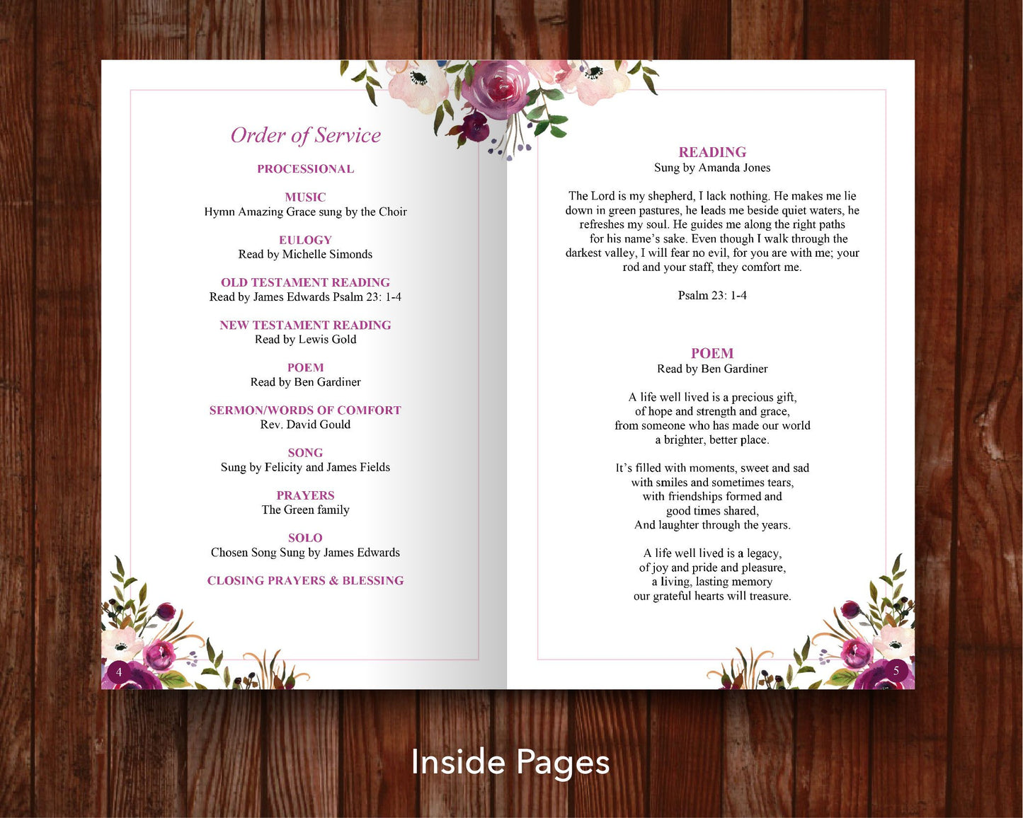 12 Page Floral Display Funeral Program Template