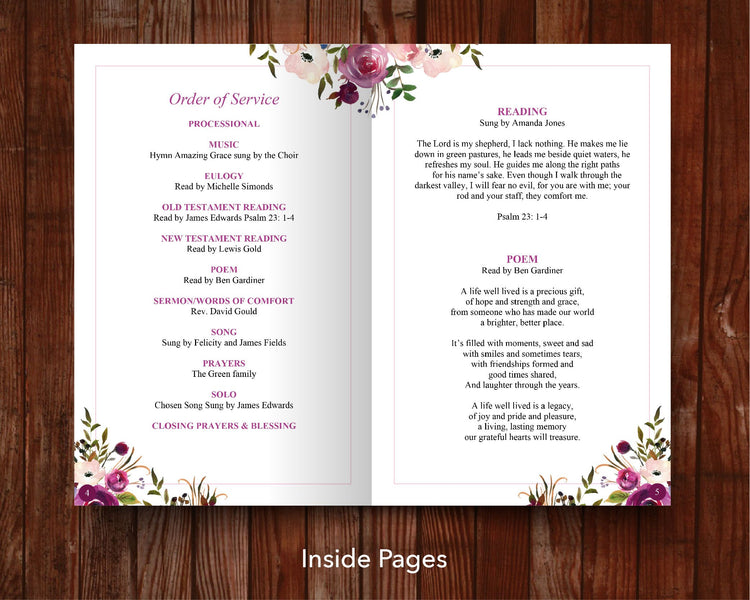 12 Page Floral Display Funeral Program Template – Funeral Templates