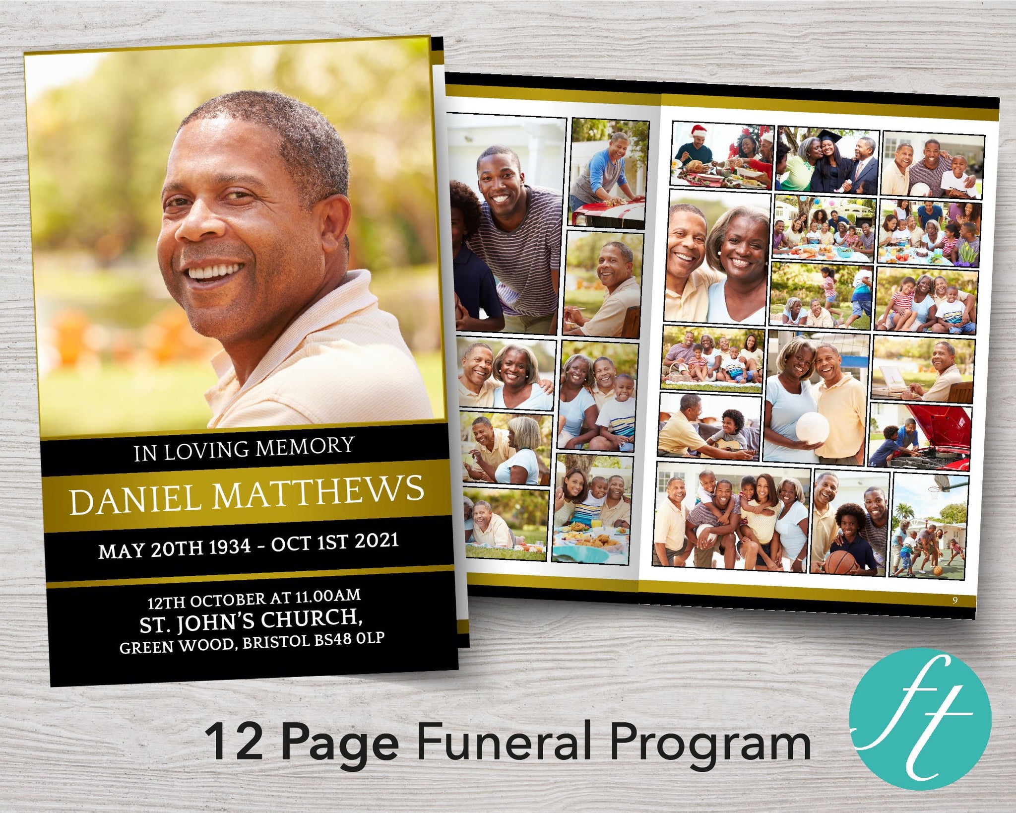 12 Page Golden Funeral Program Template – Funeral Templates