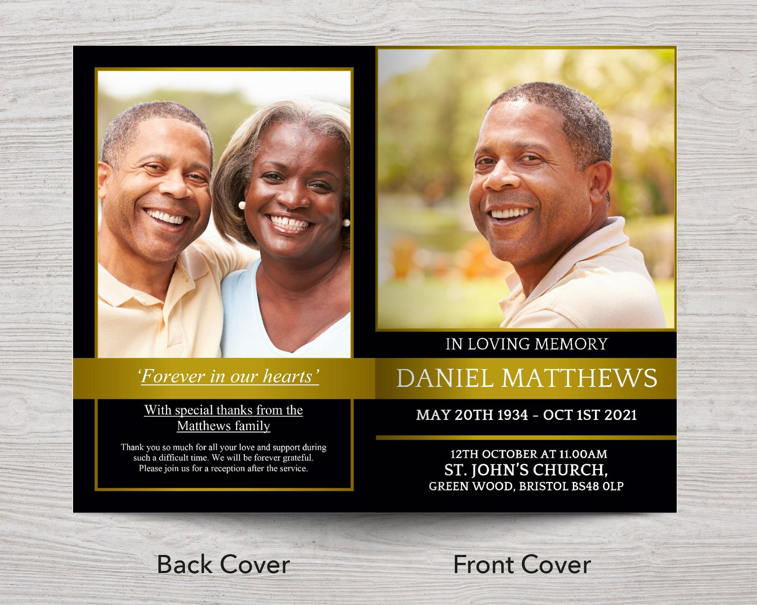 12 Page Golden Funeral Program Template
