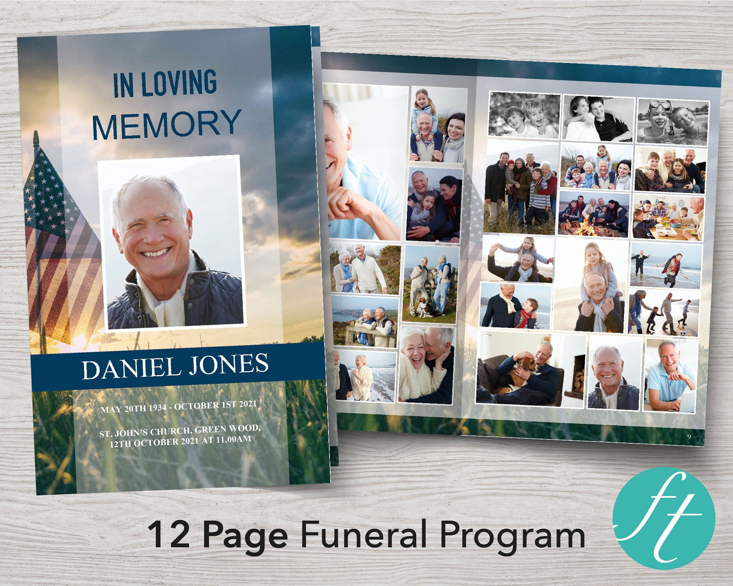 12 Page Military Funeral Program Template