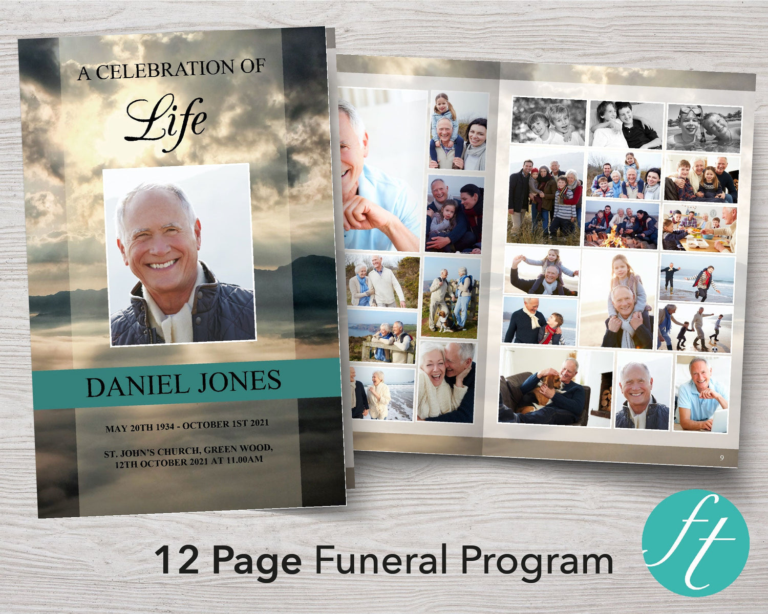 12 Page Mountain Top Funeral Program Template
