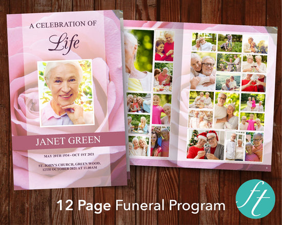 12 Page Pink Rose Funeral Program Template – Funeral Templates