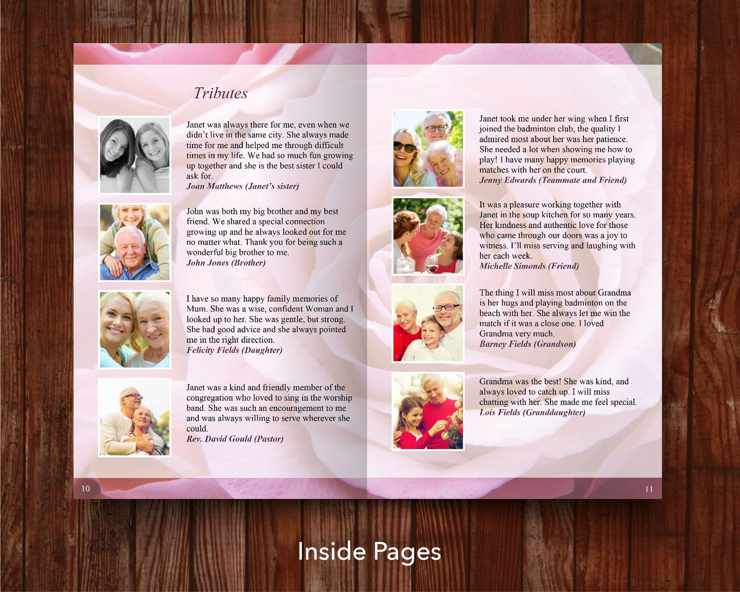 12 Page Pink Rose Funeral Program Template