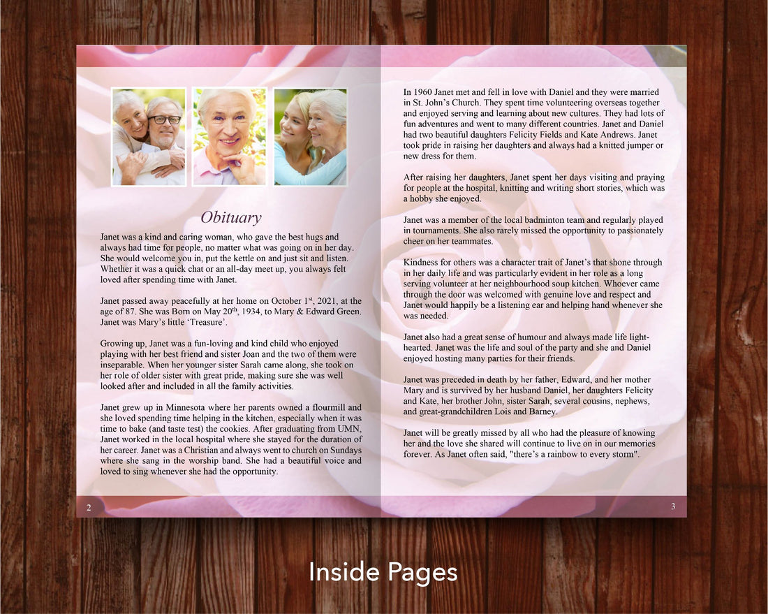 12 Page Pink Rose Funeral Program Template – Funeral Templates