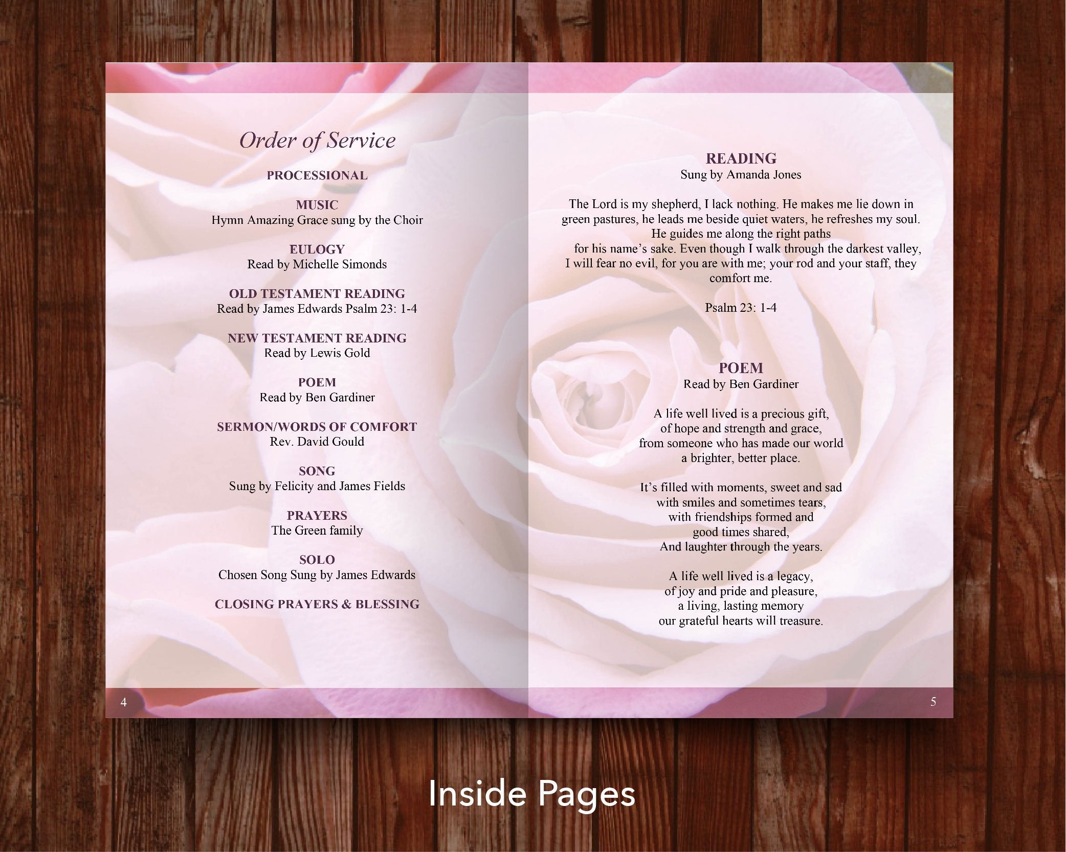 12 Page Pink Rose Funeral Program Template – Funeral Templates
