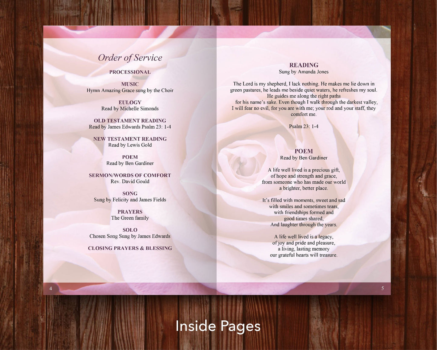 12 Page Pink Rose Funeral Program Template