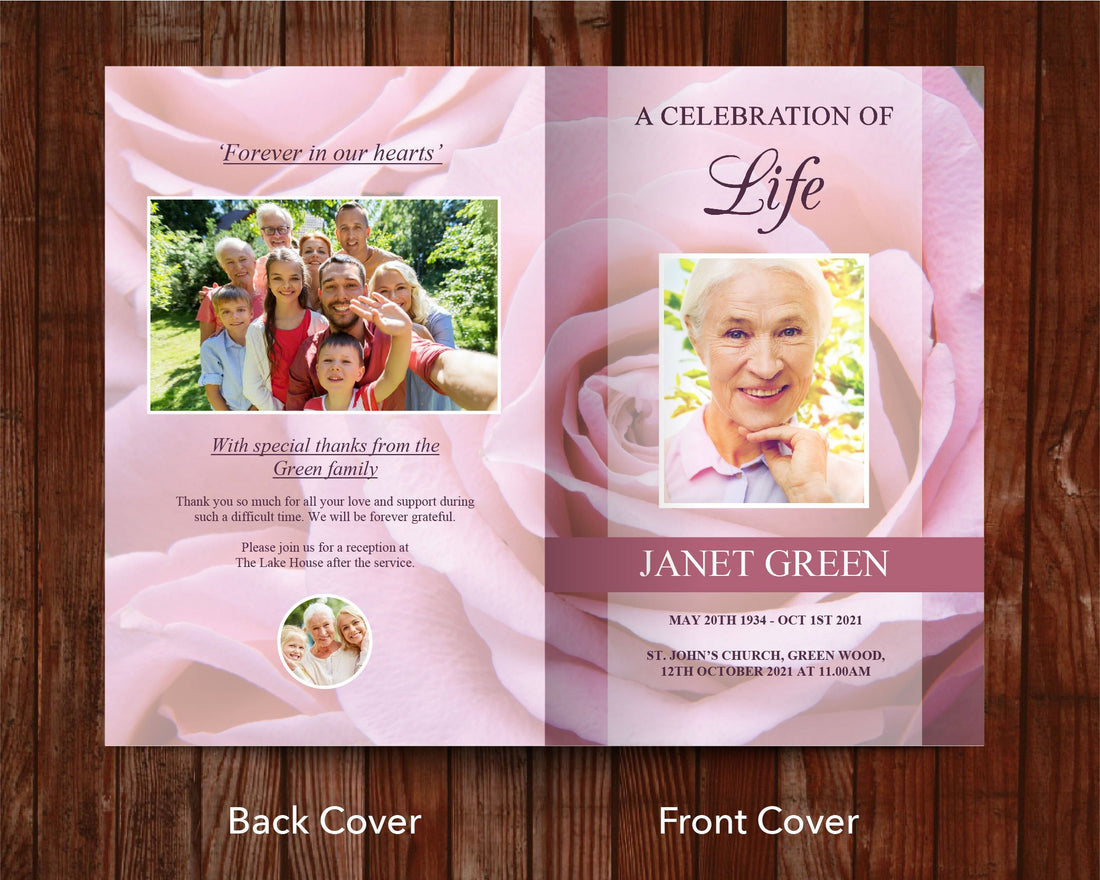 12 Page Pink Rose Funeral Program Template – Funeral Templates