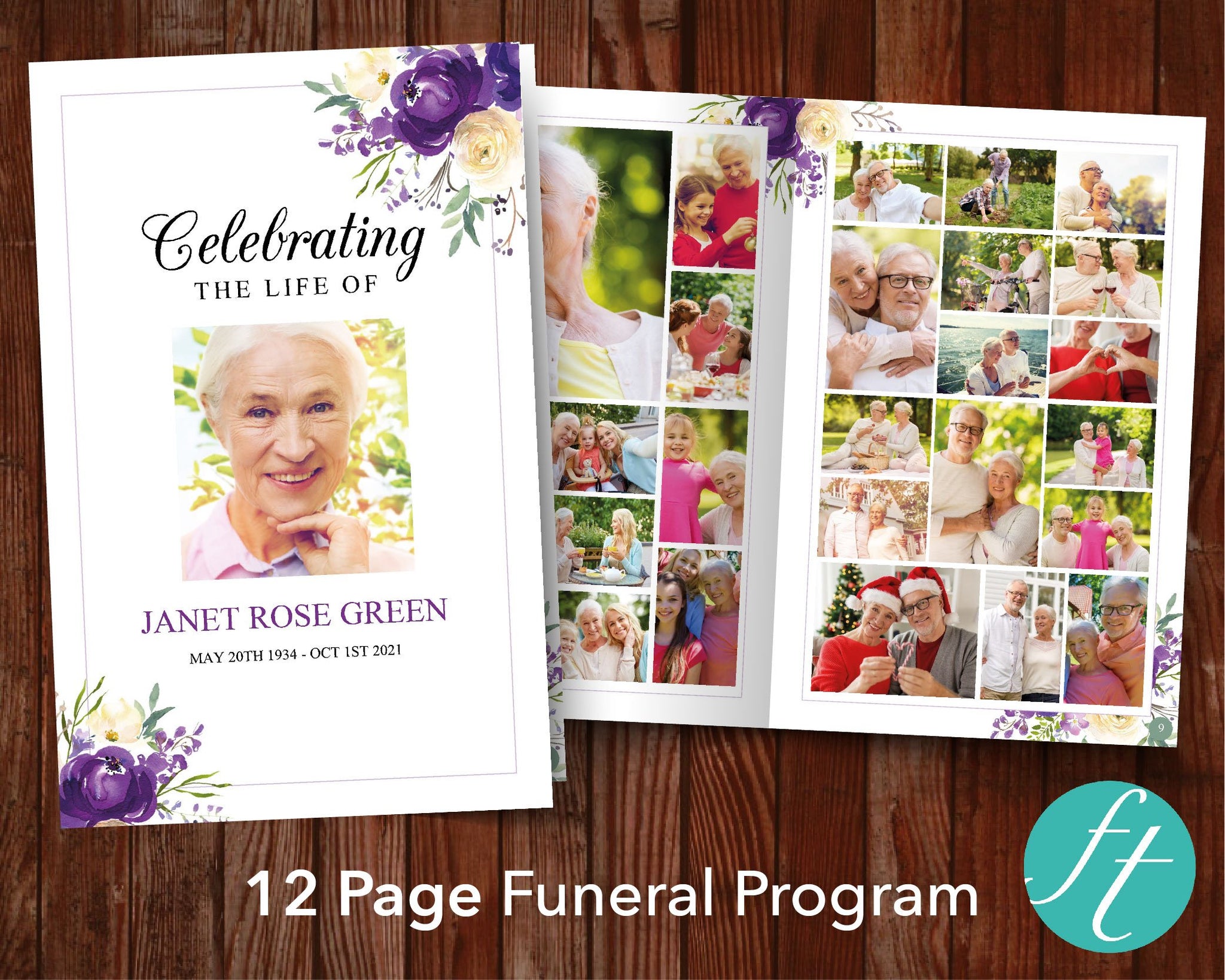 12 Page Purple Bloom Funeral Program Template – Funeral Templates