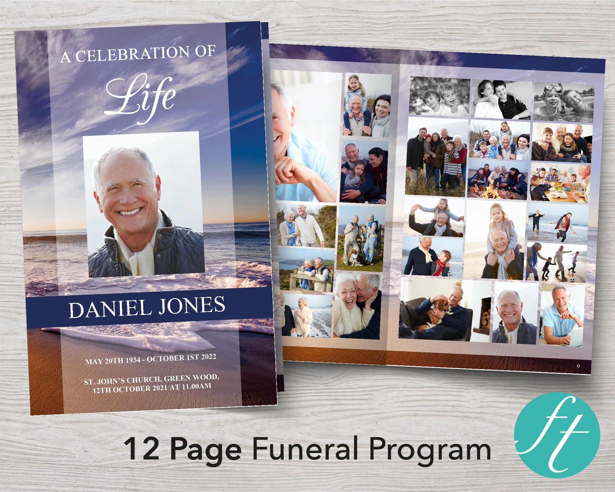 12 Page Waves Funeral Program Template – Funeral Templates