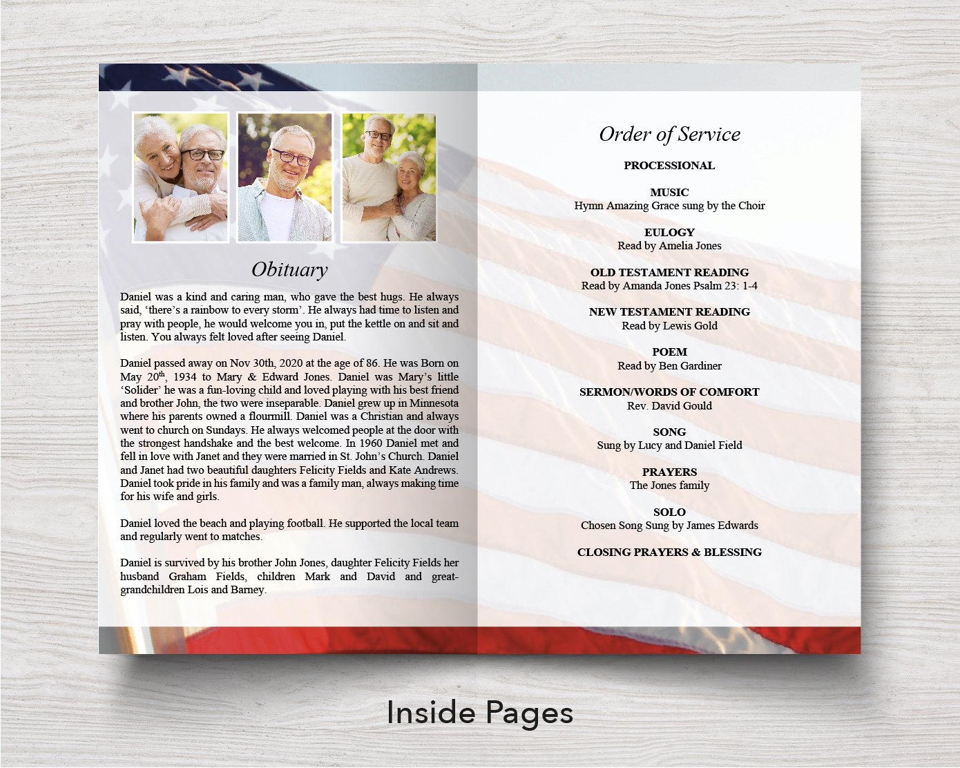 4 Page American Flag Funeral Program Template