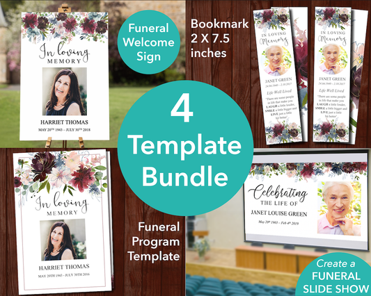 4 Page Autumnal Funeral Program + Sign, Slide Show & Bookmark