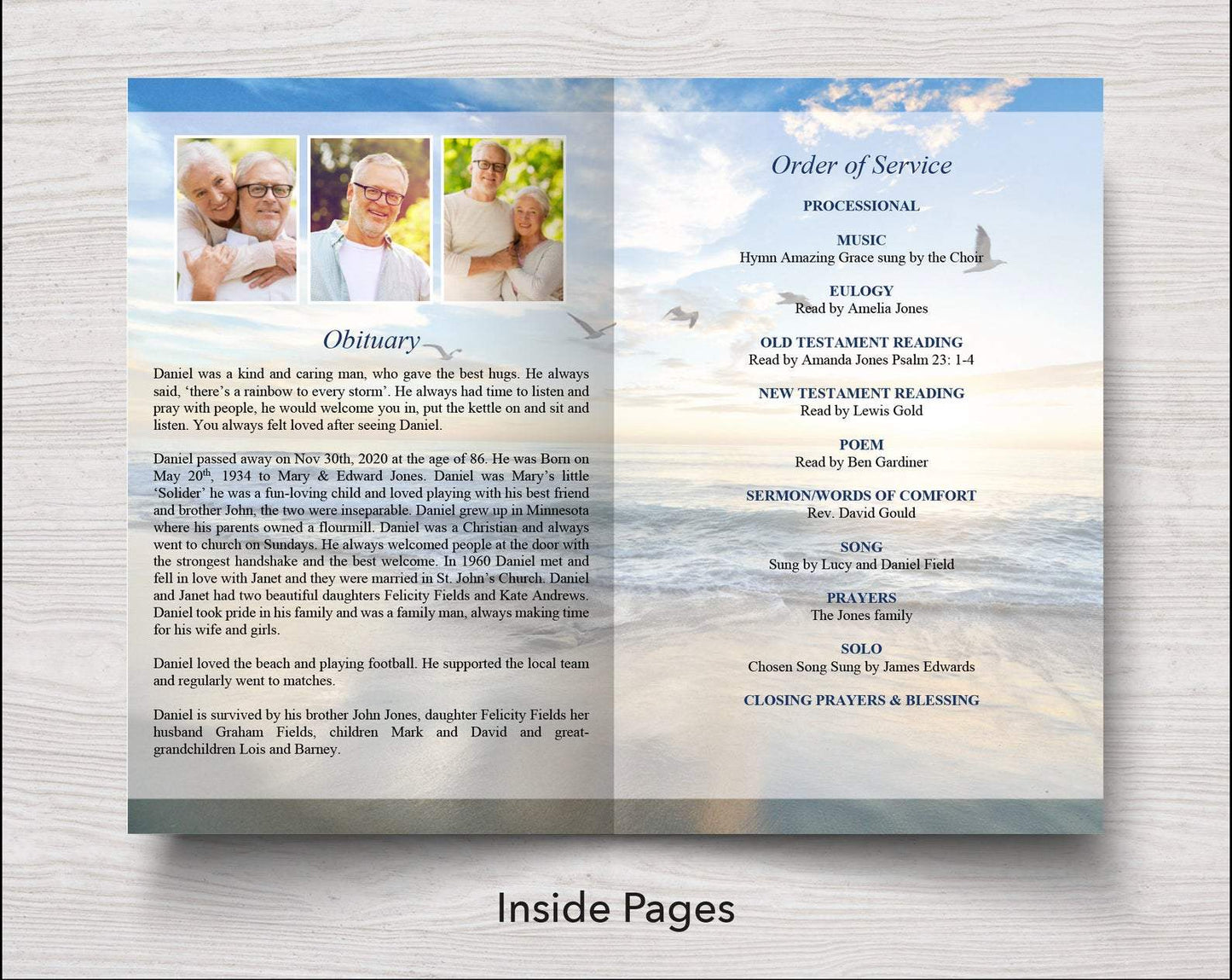 4 Page Beach Funeral Program Template