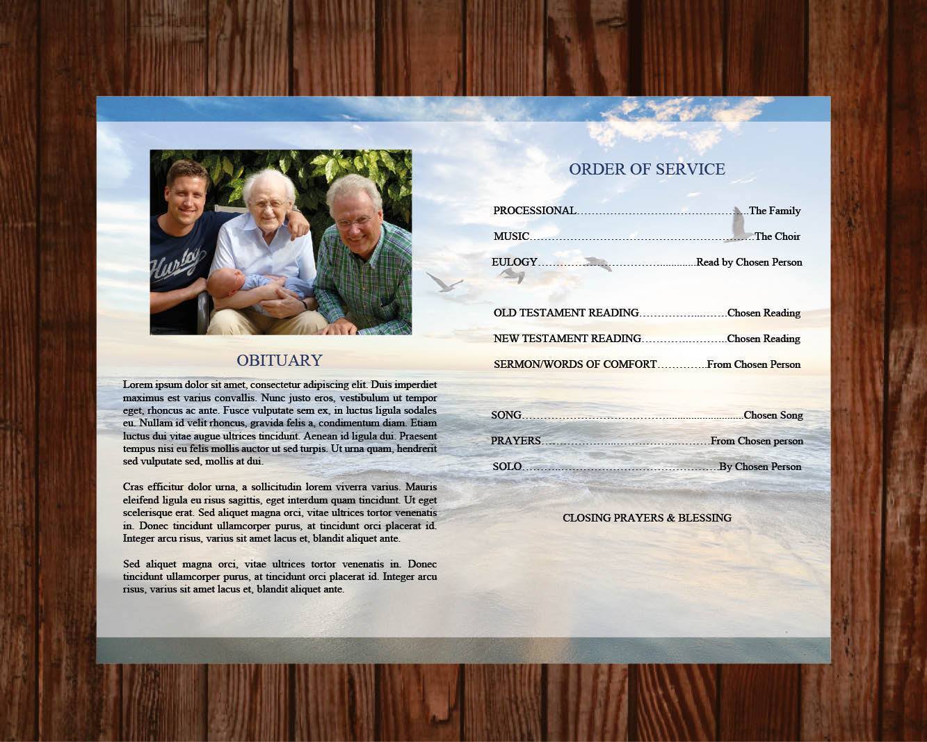 4 Page Beach Funeral Program Template + 4 matching Templates