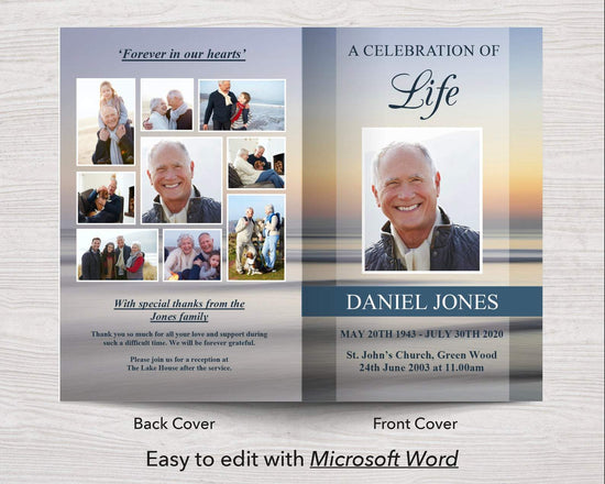 4 Page Beach Sunset Funeral Program Template – Funeral Templates