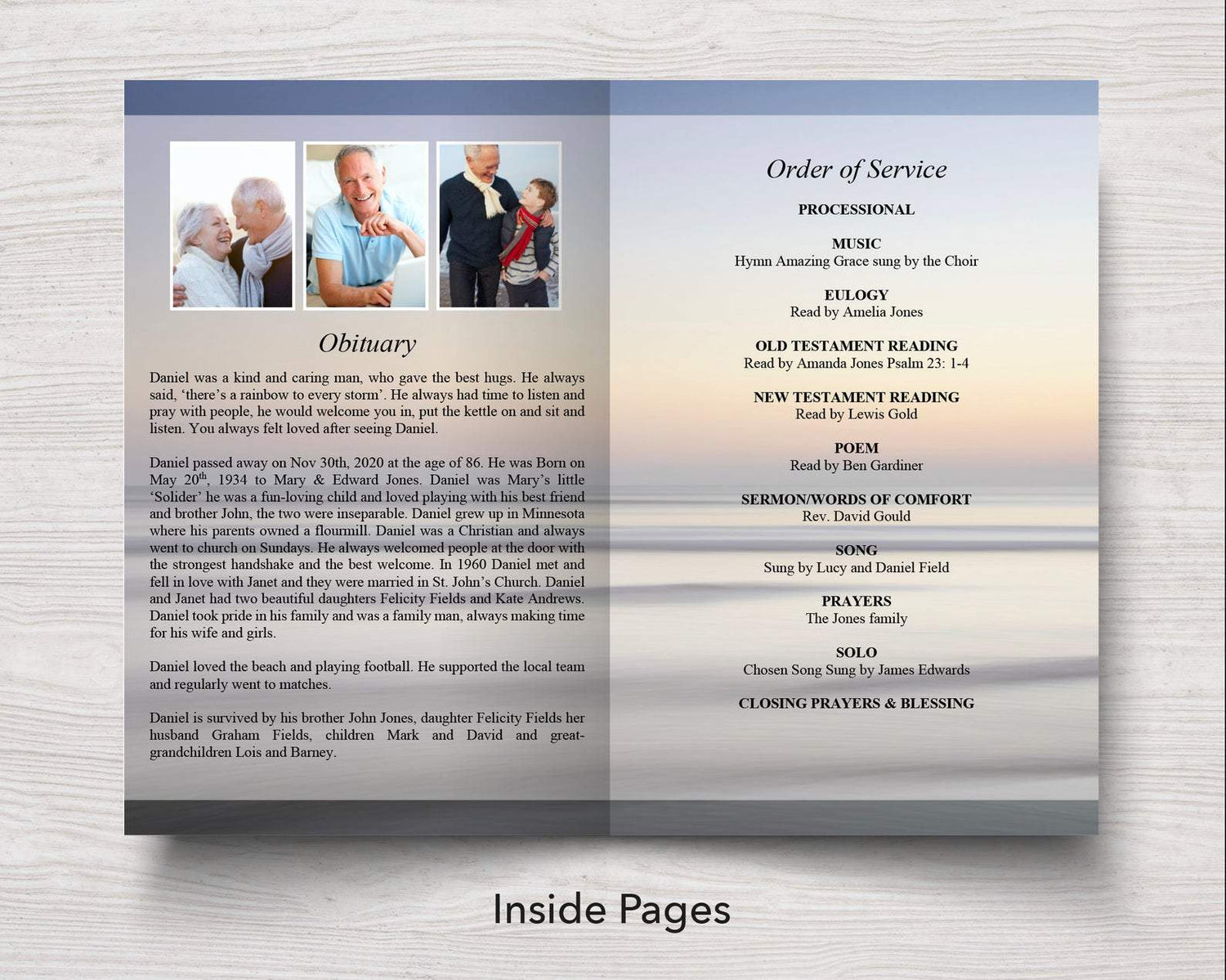 4 Page Beach Sunset Funeral Program Template