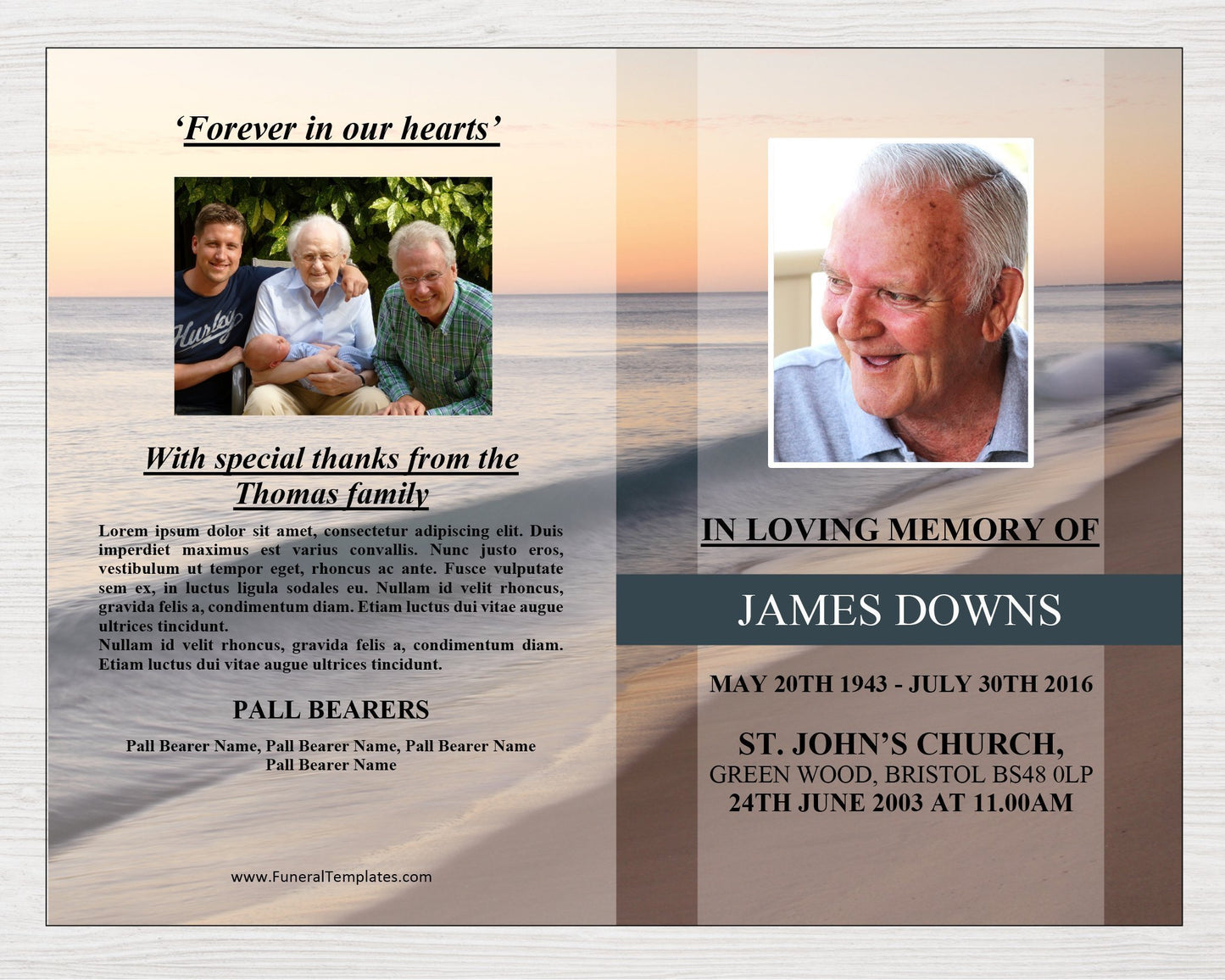 4 Page Beach Wave Funeral Program Template