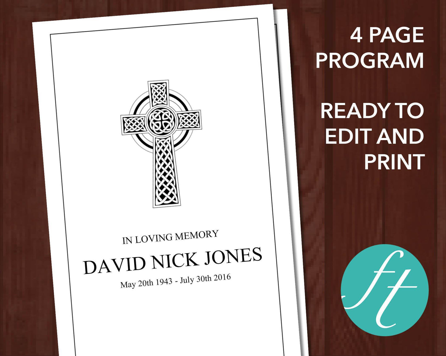 4 Page Catholic Cross Funeral Program Template