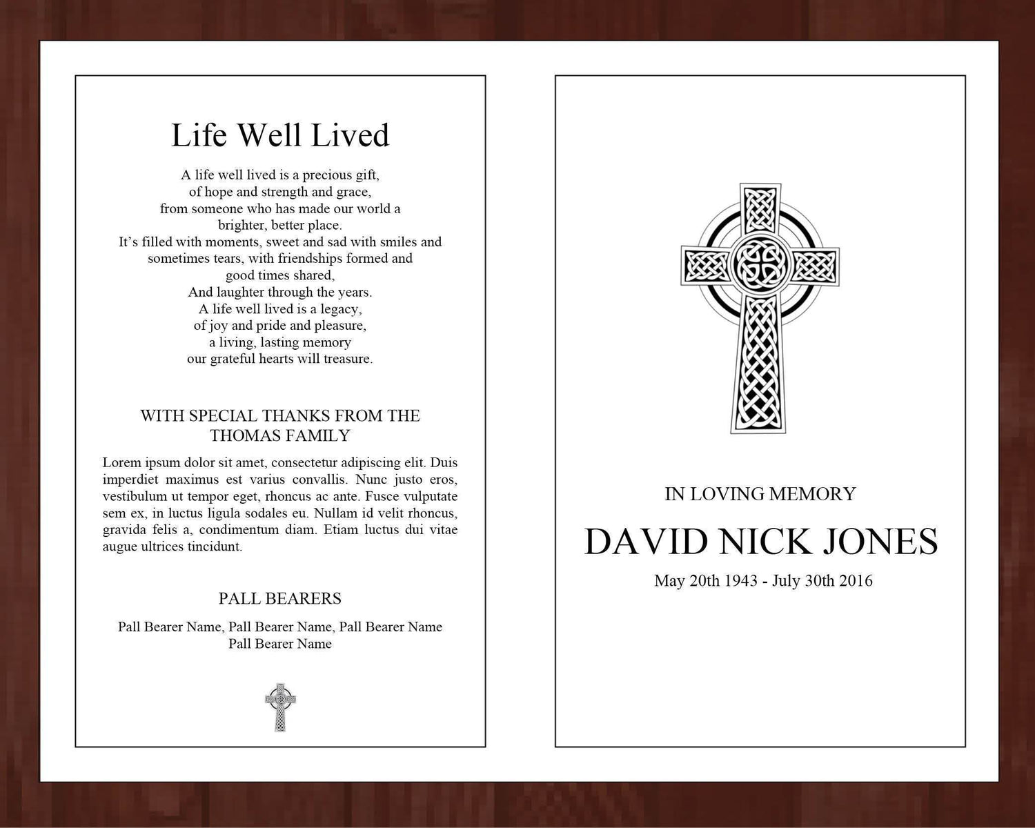 4 Page Catholic Cross Funeral Program Template