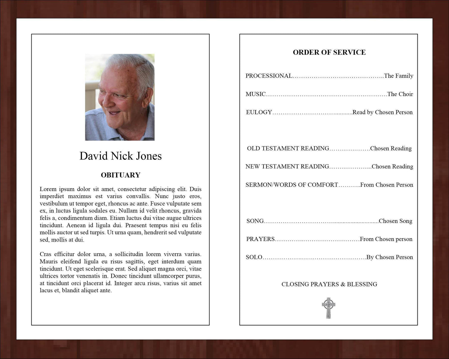 4 Page Catholic Cross Funeral Program Template