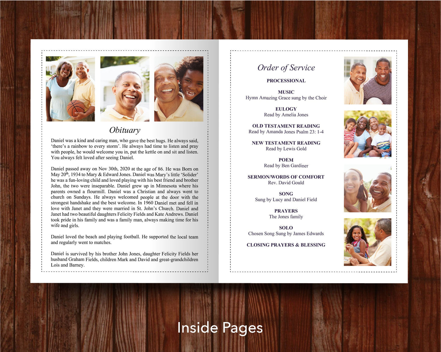 4 Page Classic Funeral Program Template (11 x 17 inches)