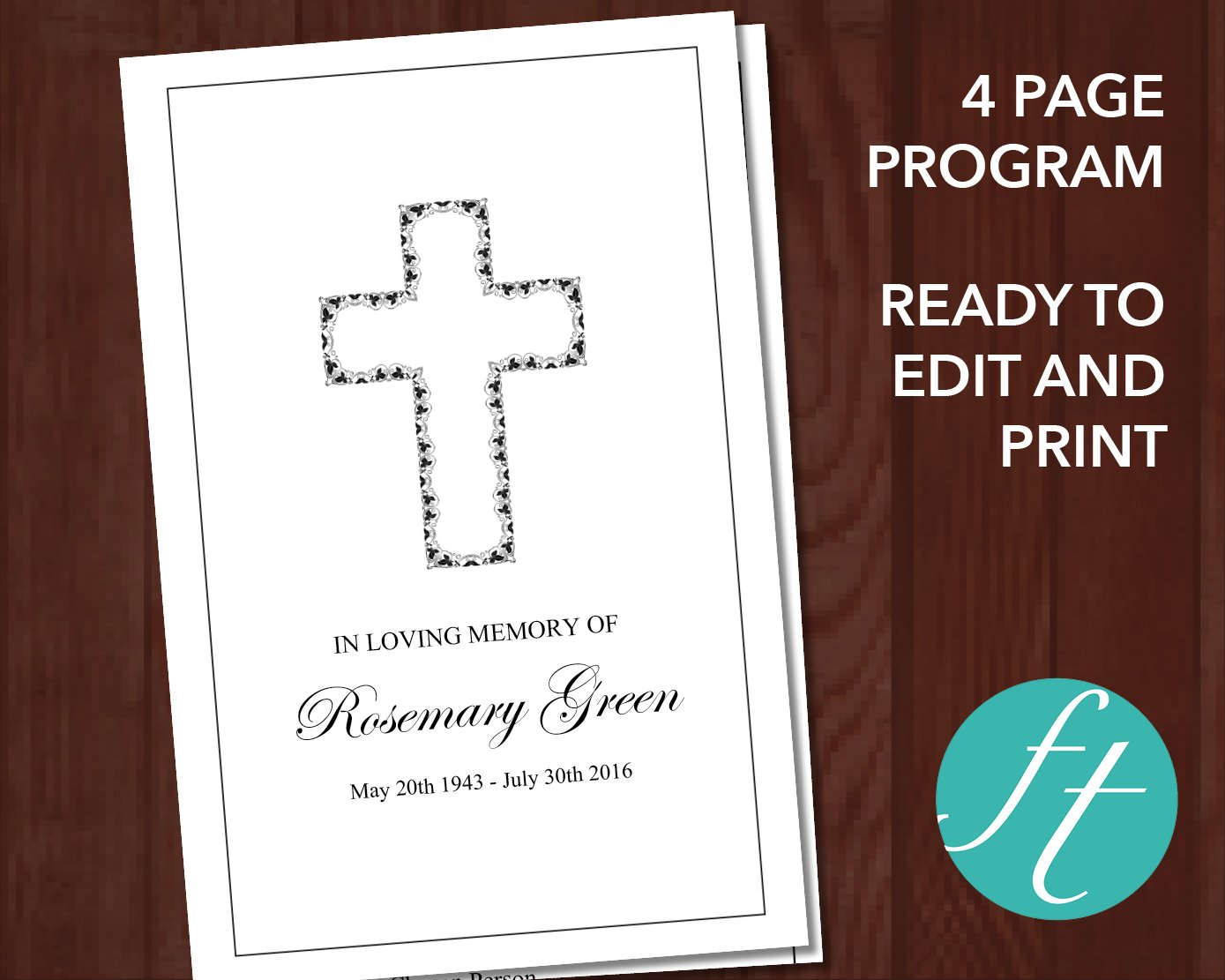4 Page Cross Funeral Program Template