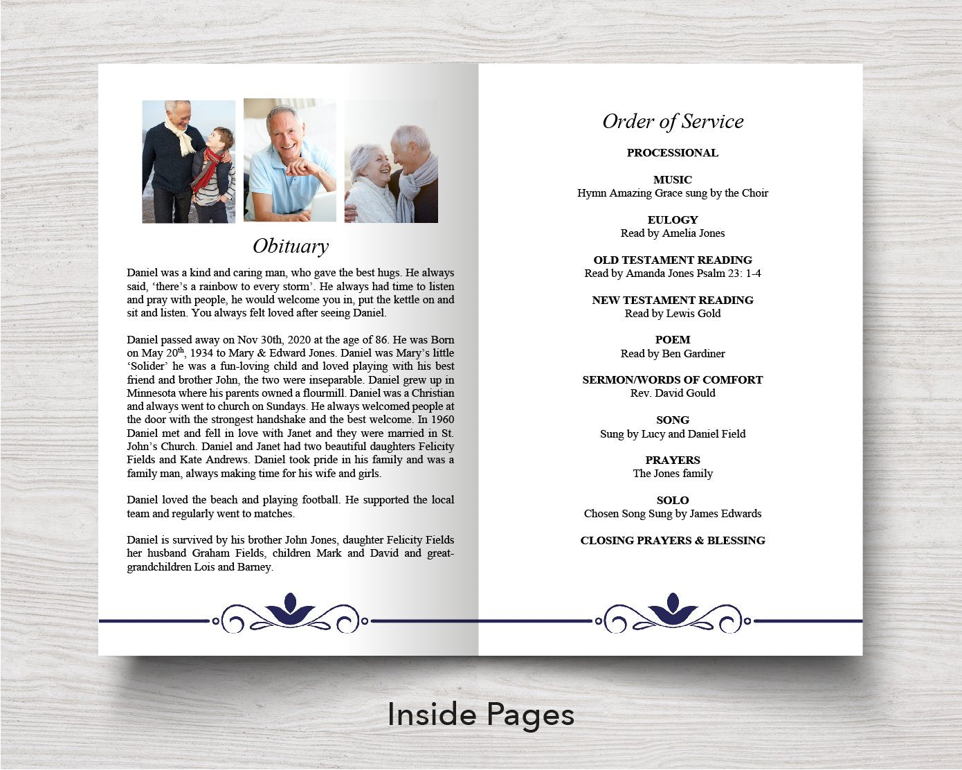 4 Page Elegant Blue Funeral Program Template