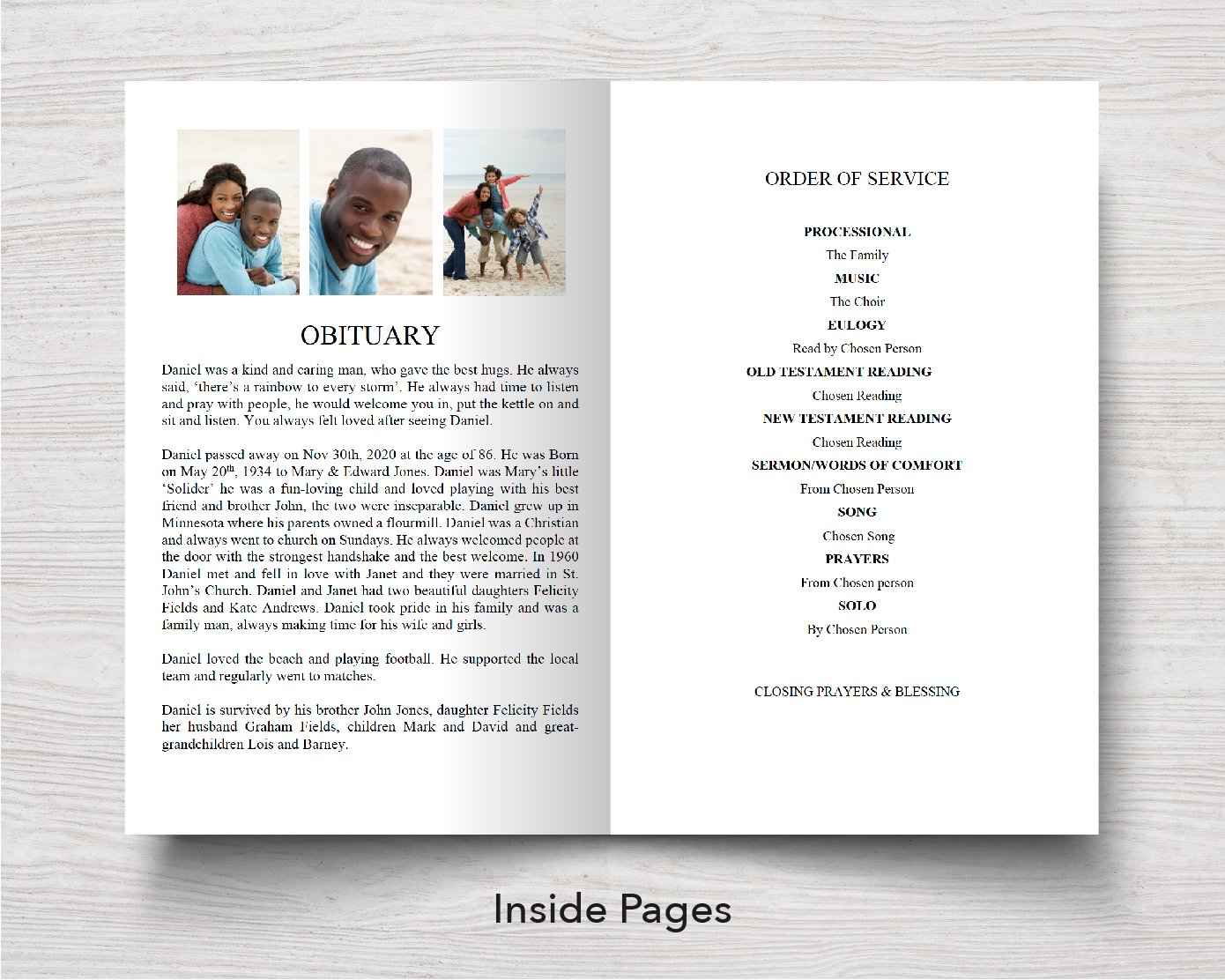 4 Page Family Photo Collage Funeral Program Template
