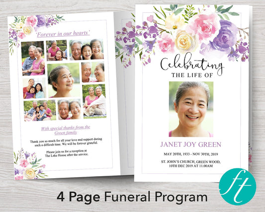 4 Page Floral Arch Funeral Program Template
