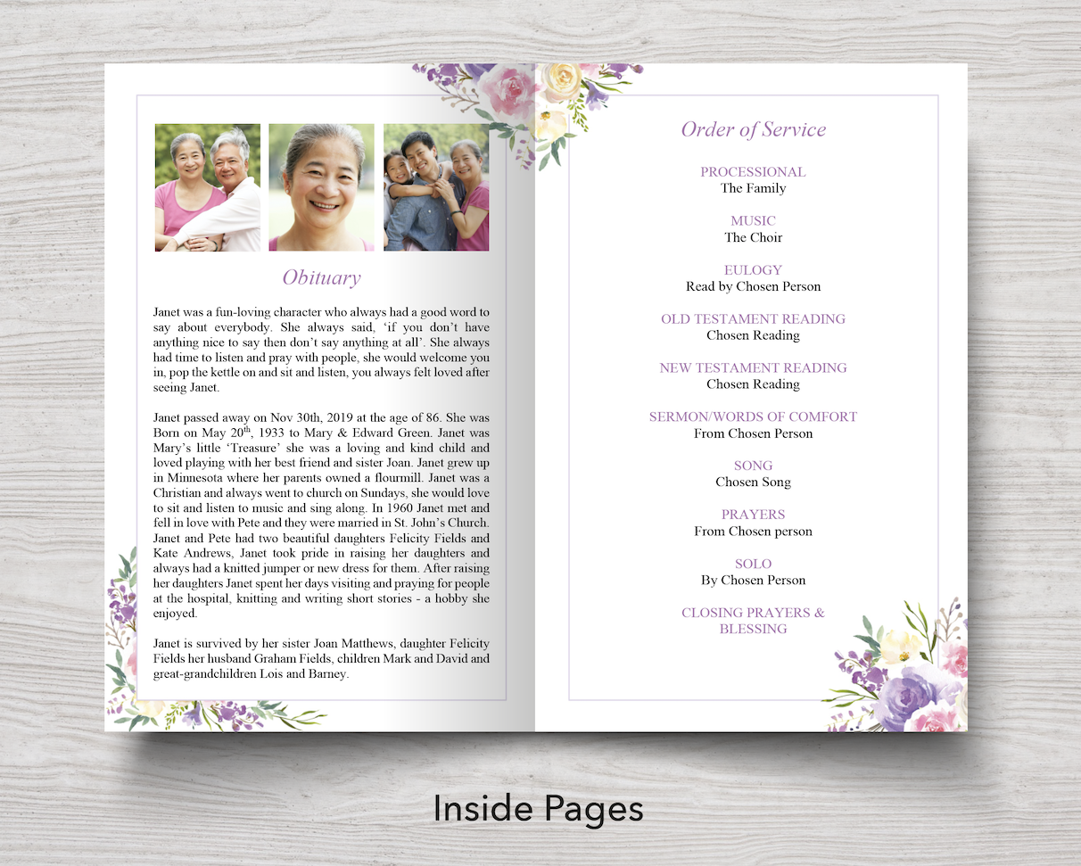 4 Page Floral Arch Funeral Program Template