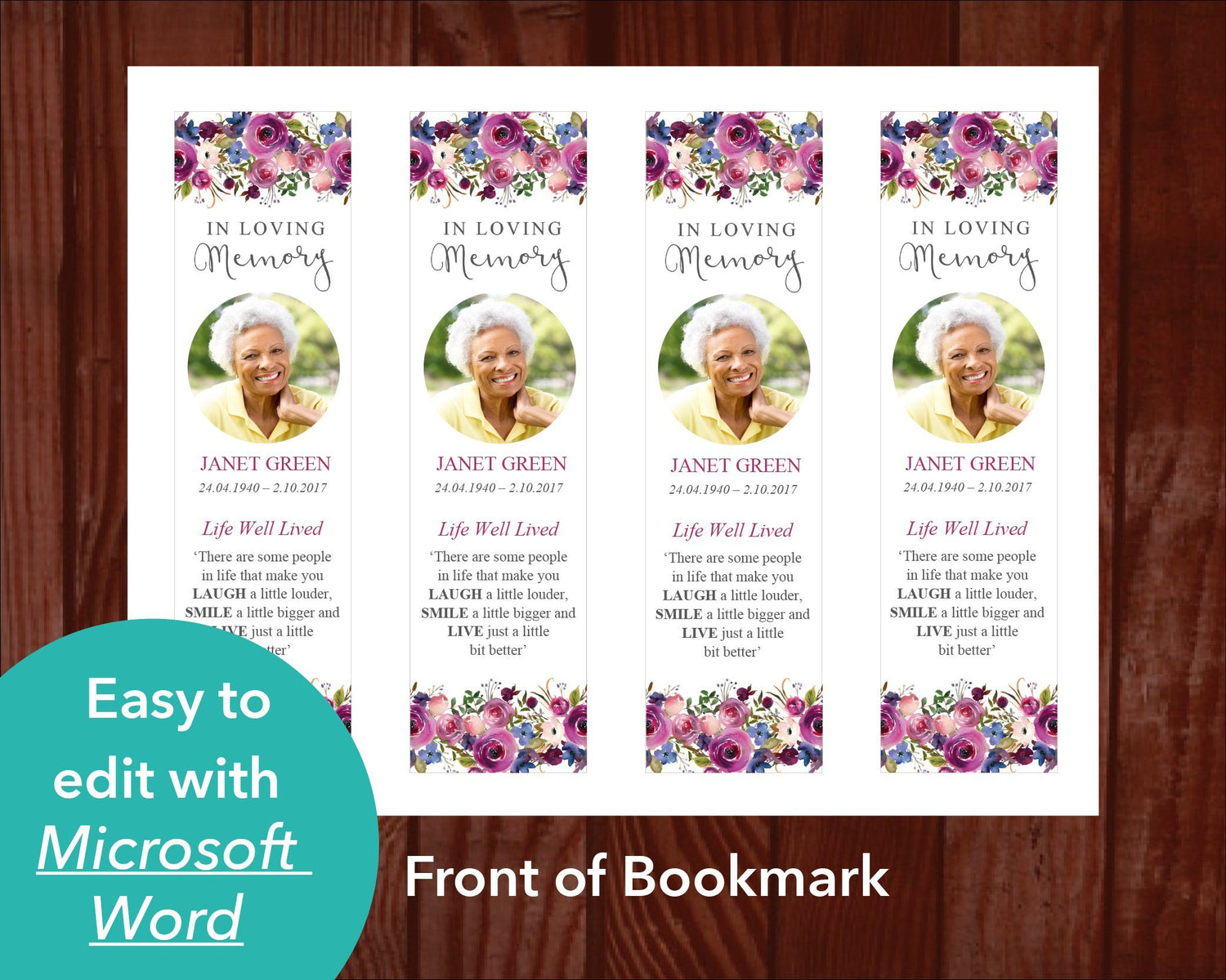 4 Page Floral Display Funeral Program + Sign, Slide Show & Bookmark