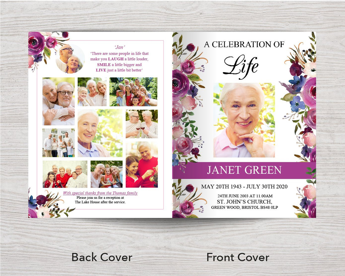 4 Page Floral Display Funeral Program Template (11 x 17 inches ...