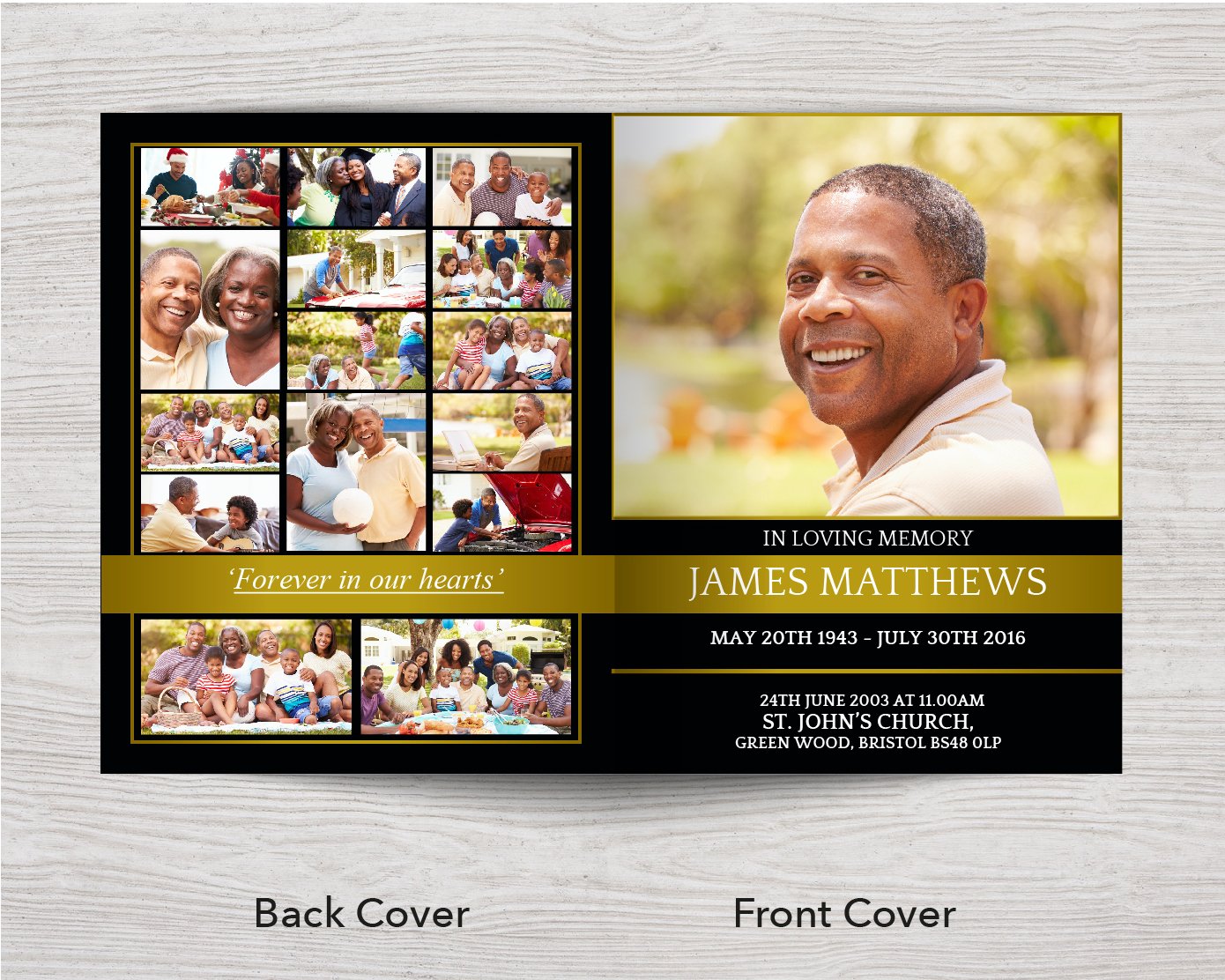 4 Page Golden Funeral Program Template (11 x 17 inches)