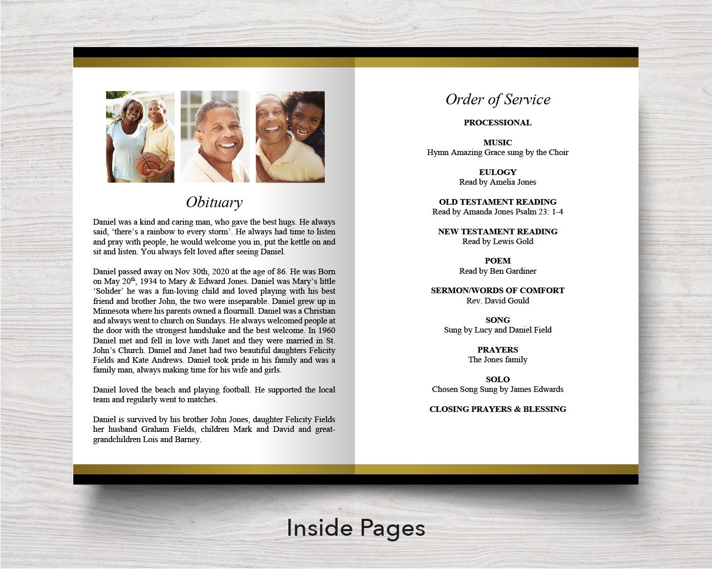 4 Page Golden Funeral Program Template