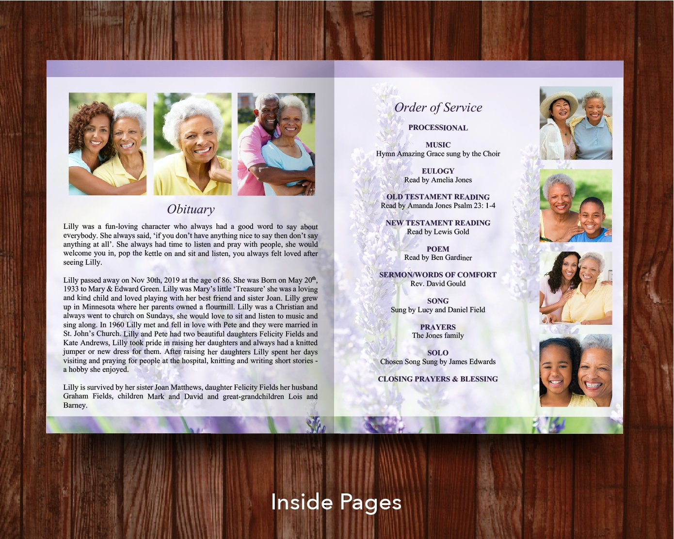 4 Page Lavender Funeral Program Template (11 x 17 inches)