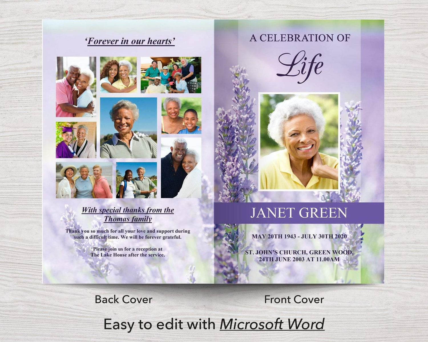 4 Page Lavender Funeral Program Template