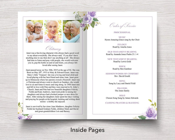 Lilac Bouquet Funeral Program Template – Funeral Templates