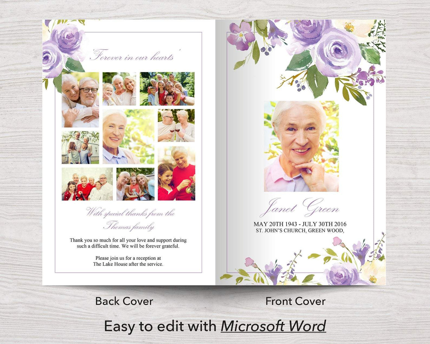 4 Page Lilac Bouquet Funeral Program Template