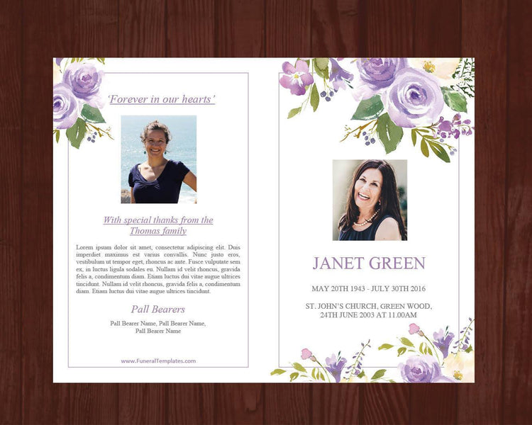 4 Page Lilac Bouquet Funeral Program Template + 4 matching Templates ...