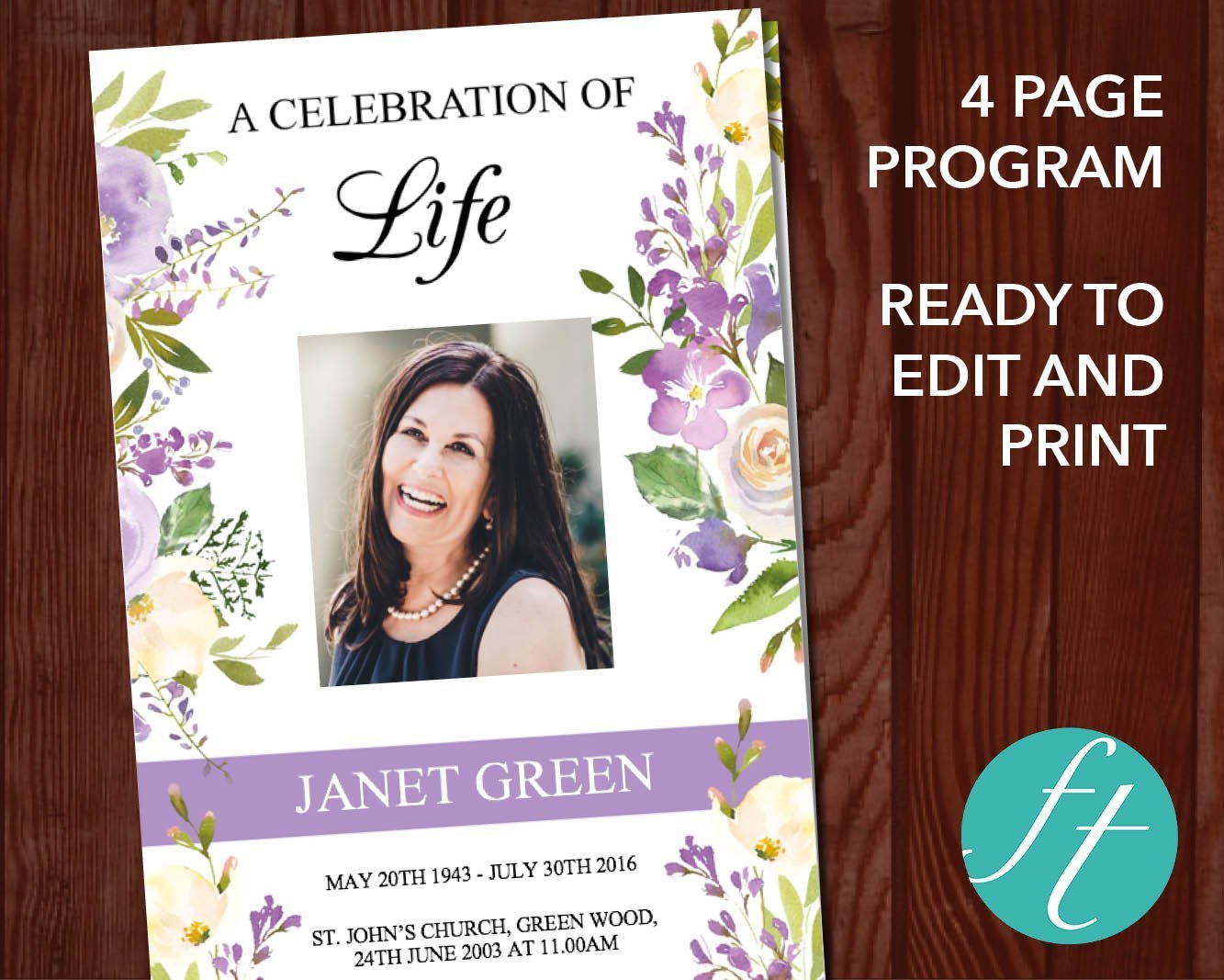 4 Page Lilac Display Funeral Program Template