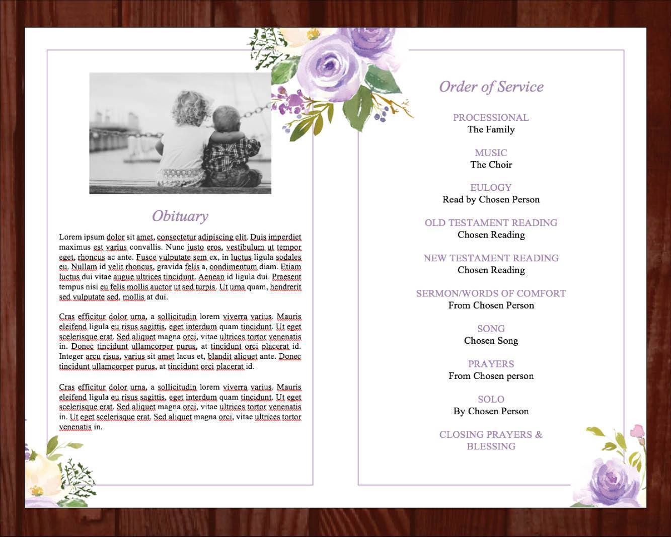 4 Page Lilac Display Funeral Program Template
