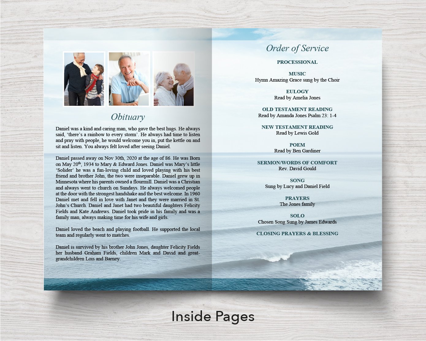4 Page Ocean Funeral Program Template