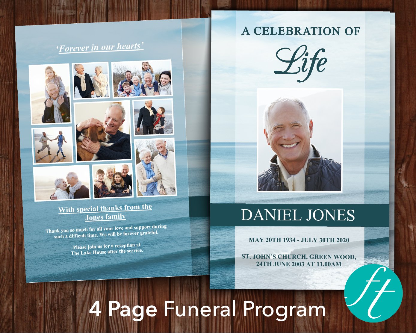 4 Page Ocean Funeral Program Template