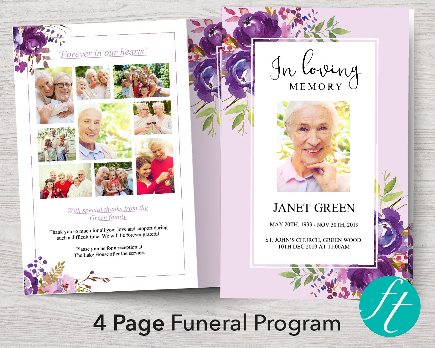 4 Page Peonies Bloom Funeral Program Template – Funeral Templates