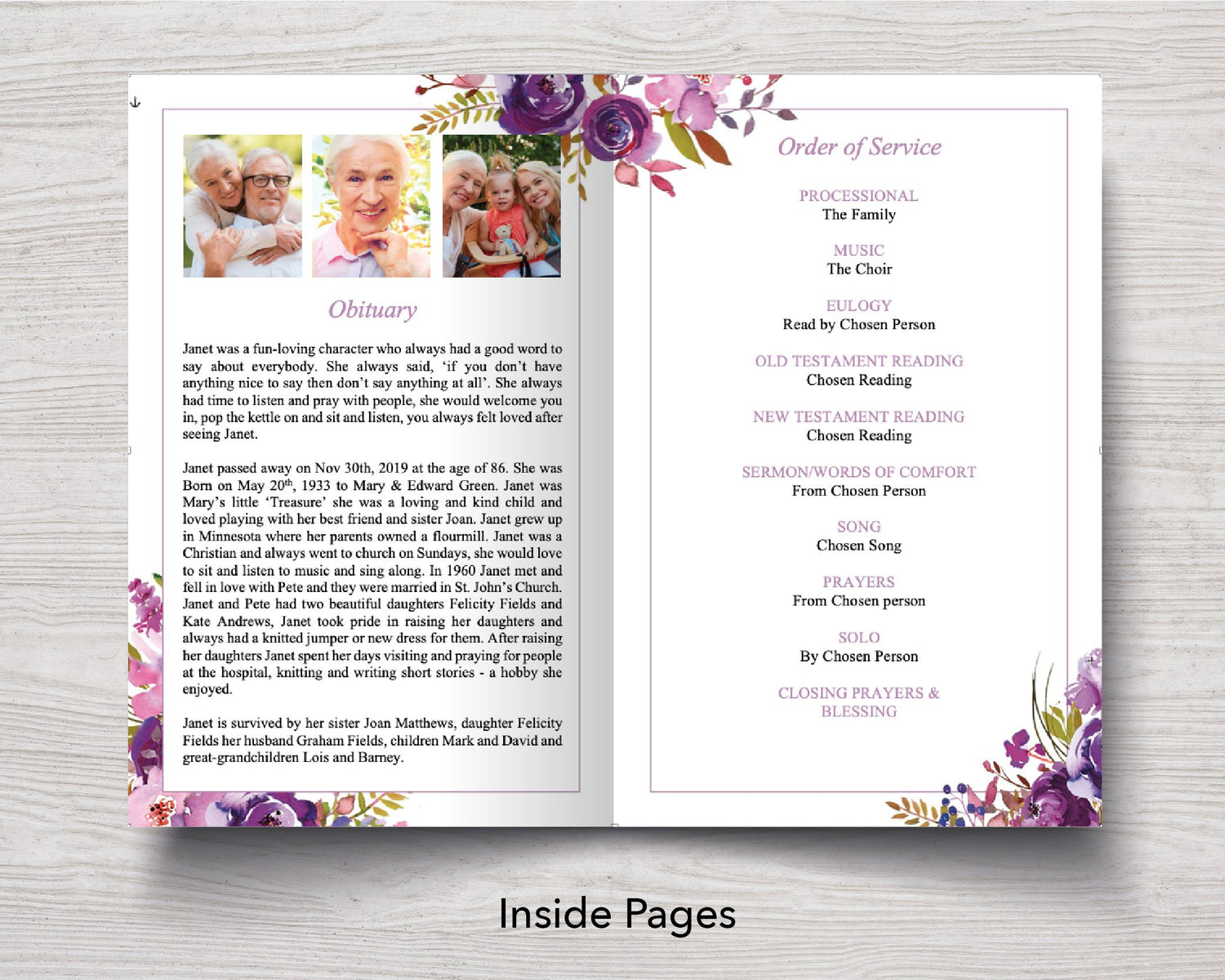 4 Page Peonies Bloom Funeral Program Template